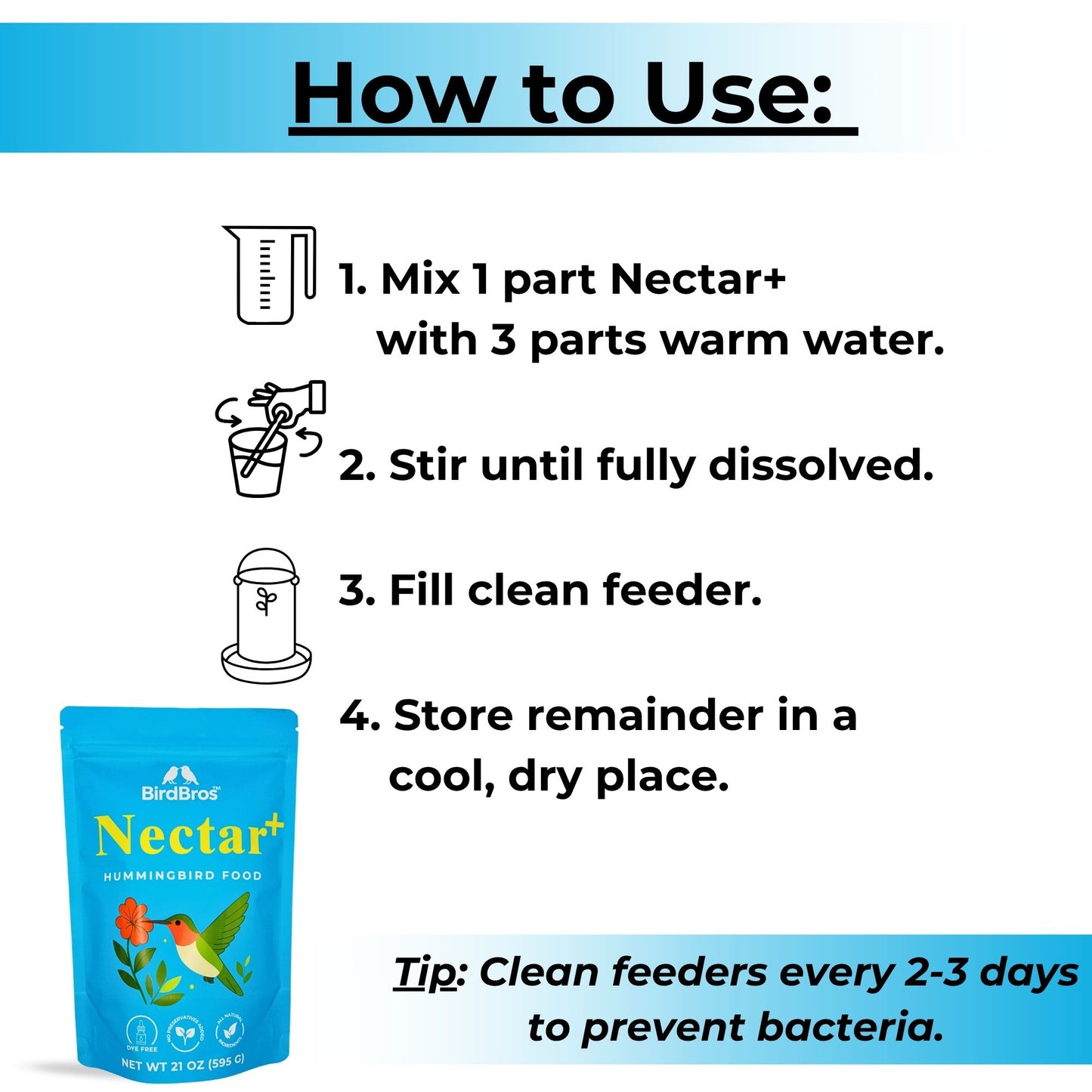 BirdBros™ Nectar+™ All-Natural Hummingbird Nectar Powder – Just Add Water!